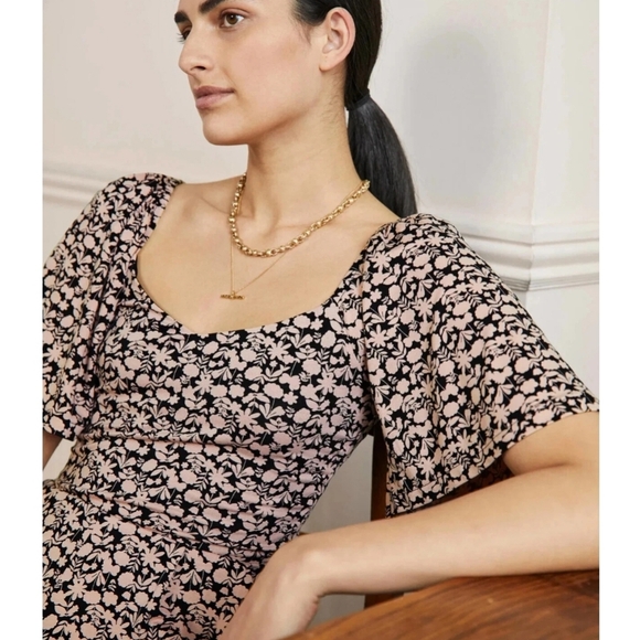 EUC Boden Jersey Jumpsuit Size 10R Black Pink Flutter Sleeve Floral Ankle Length - Picture 4 of 16